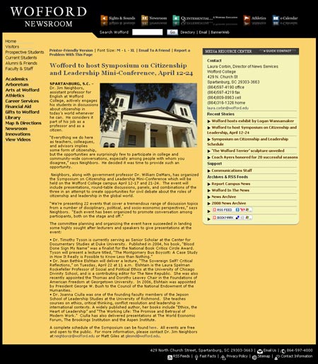 wofford news release screenshot 450 Introducing Woffords Redesigned Newsroom