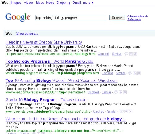 top ranking biology program results 500 Page Titles and Meta Descriptions: Your Search Calls to Action